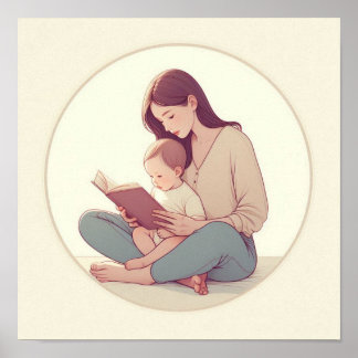 赤ちゃんを抱く母のミニマルパステルアート ポスター