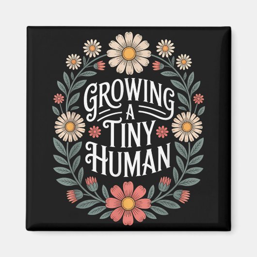 赤ちゃんを育て中!新しいママとパパの妊娠報告 マグネット (正面)