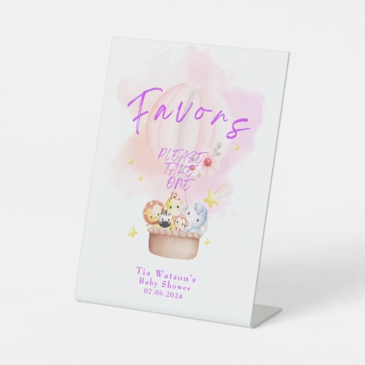 赤ちゃんアニマルサファリをピンクの熱気球で引き立てる 台座サイン (正面)