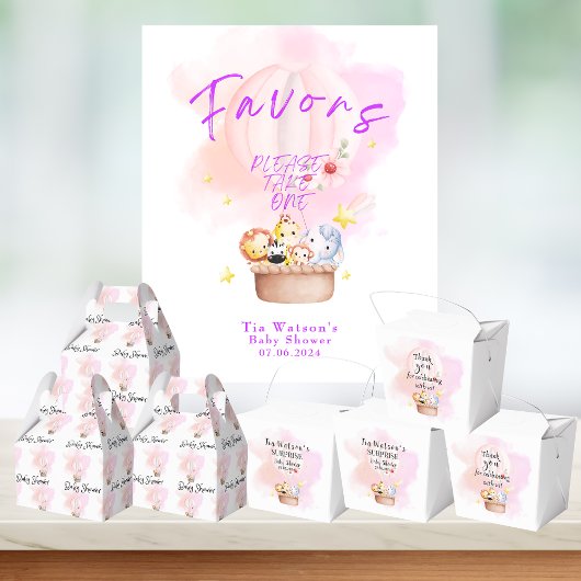 赤ちゃんアニマルサファリをピンクの熱気球で引き立てる 台座サイン