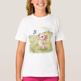 赤ちゃんアホロトルが蝶をキャッチ Tシャツ