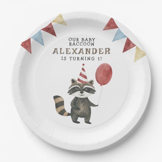 赤ちゃんアライグマの1歳の誕生日  ペーパープレート (正面)