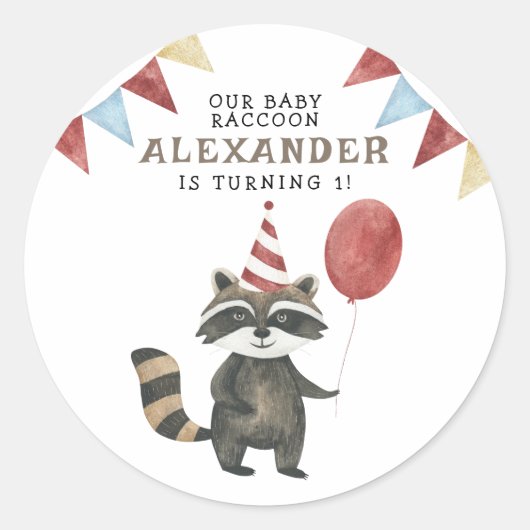 赤ちゃんアライグマの1歳の誕生日 ラウンドシール (正面)