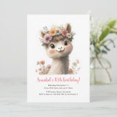 赤ちゃんアルパカの女の子の誕生日招待状 招待状 (スタンド正面)