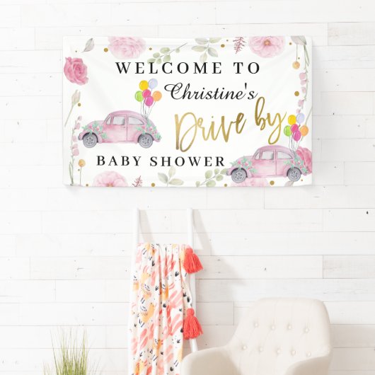 赤ちゃんエレガントのシャワーでピンクのフローラドライブへようこそ 横断幕 (インサイチュ)