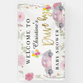 赤ちゃんエレガントのシャワーでピンクのフローラドライブへようこそ 横断幕 (縦)