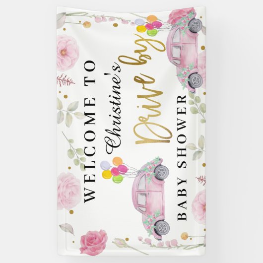 赤ちゃんエレガントのシャワーでピンクのフローラドライブへようこそ 横断幕 (縦)