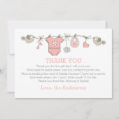 赤ちゃんエレガントのシ感謝していャワーを着るピンクの少女 サンキューカード (正面)