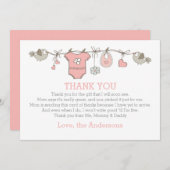 赤ちゃんエレガントのシ感謝していャワーを着るピンクの少女 サンキューカード (正面/裏面)
