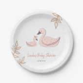 赤ちゃんエレガントガールとピンクの白鳥の赤ちゃんシャワー ペーパープレート (正面)