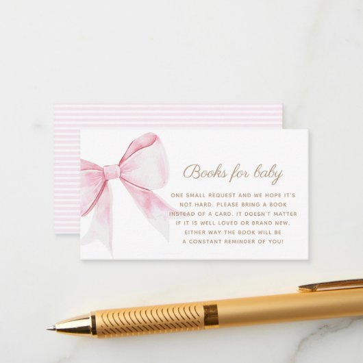 赤ちゃんエレガントガールのためのシックなピンクのコケット弓の本 エンクロージャーカード (正面/裏面インサイチュ)