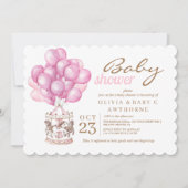赤ちゃんエレガントガールシャワーピンク風船 招待状 (正面)