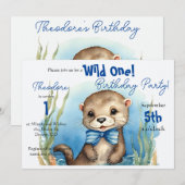赤ちゃんオッターワイルドワンボーイ誕生日 招待状 (正面/裏面)