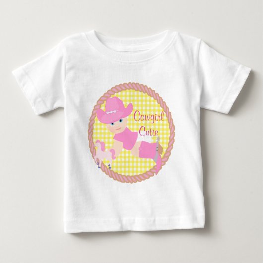 赤ちゃんカウガール ピンクハット ブーツと馬 ベビーTシャツ (正面)