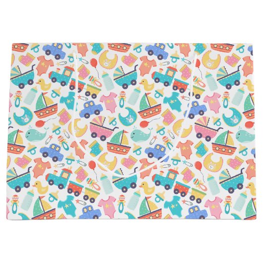 赤ちゃんカラフルのシャワー ラージペーパーバッグ (正面)