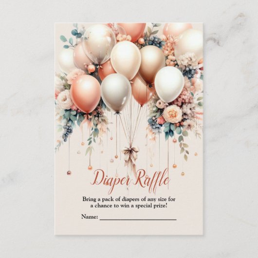 赤ちゃんカラフルシャワーピーチ白フローラバルーン エンクロージャーカード (正面)