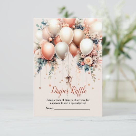 赤ちゃんカラフルシャワーピーチ白フローラバルーン エンクロージャーカード (スタンド正面)