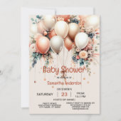 赤ちゃんカラフルシャワーピーチ白フローラルバルーン 招待状 (正面)
