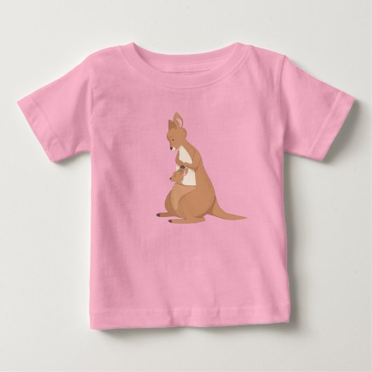 赤ちゃんカンガルーとお母さん ベビーTシャツ (正面)
