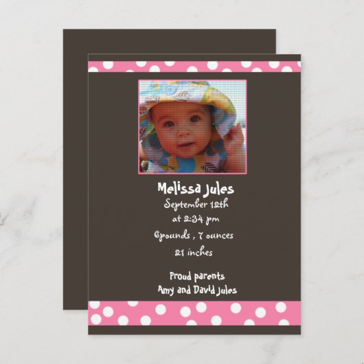 赤ちゃんガールアナウンスメントフォトカード 案内ポストカード (正面/裏面)