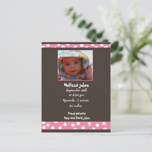 赤ちゃんガールアナウンスメントフォトカード 案内ポストカード (スタンド正面)