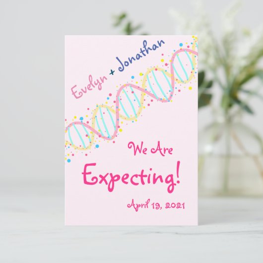 . .赤ちゃんガールカードを期待するパステルDNA サンキューカード (スタンド正面)