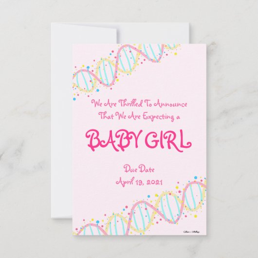 . .赤ちゃんガールカードを期待するパステルDNA サンキューカード (裏面)