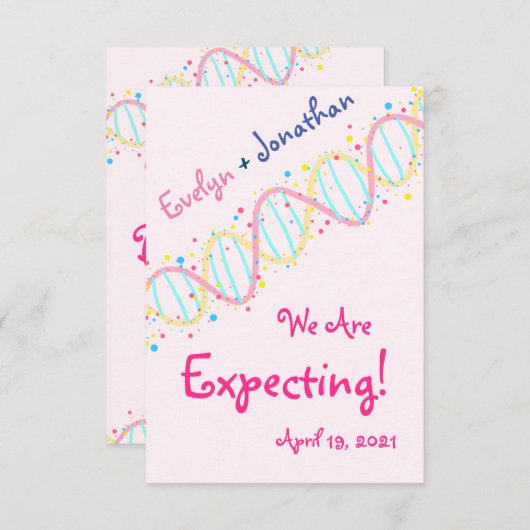 . .赤ちゃんガールカードを期待するパステルDNA サンキューカード (正面/裏面)