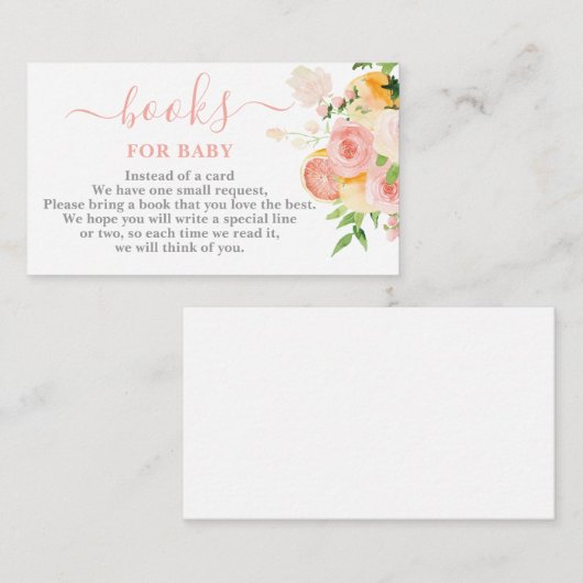 赤ちゃんガールカード用シトラス赤ちゃんシャワーブック エンクロージャーカード (正面/裏面)