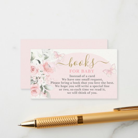 赤ちゃんガールカード用ピンクバタフライブック エンクロージャーカード (正面/裏面インサイチュ)