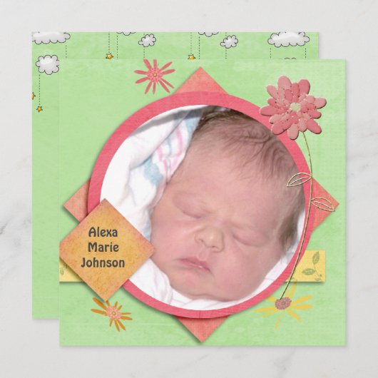 赤ちゃんガールシャワーとカスタム写真 招待状 (正面/裏面)