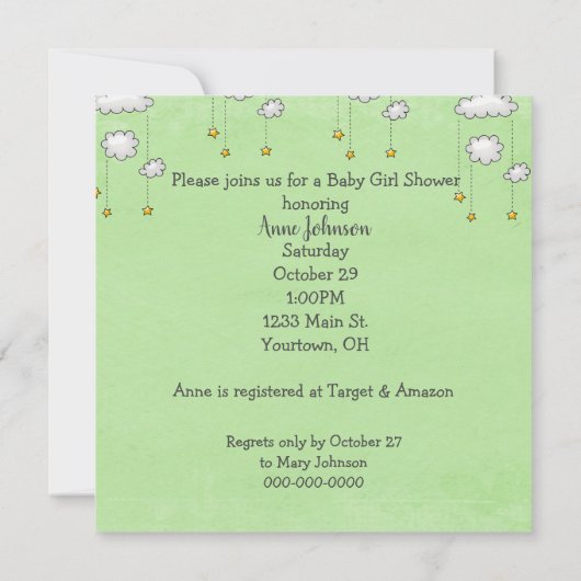 赤ちゃんガールシャワーとカスタム写真 招待状 (裏面)