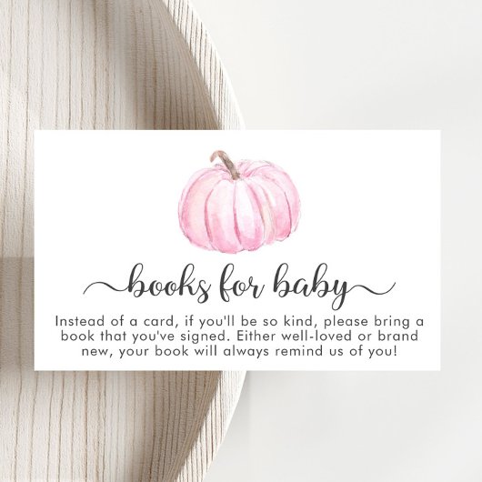 赤ちゃんガールシャワー用ピンクのカボチャの本 エンクロージャーカード