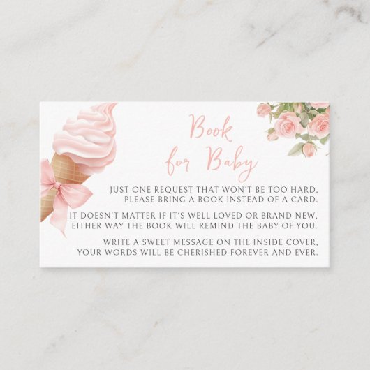 赤ちゃんガールシャワー用ピンクの夏アイスクリームブック エンクロージャーカード (正面)