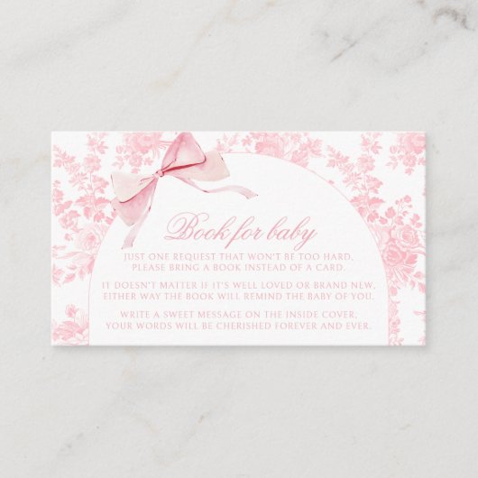 赤ちゃんガールシャワー用ピンクトイレフローラボウブック エンクロージャーカード (正面)