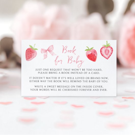 赤ちゃんガールシャワー用ピンクボウストロベリーブック エンクロージャーカード