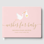 赤ちゃんガールピンクのコウノトリ星の赤ちゃんシャワーのご希望 ゲストブック (正面)