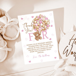 赤ちゃんガールピンク色のバルーン赤ちゃんシャワーを心待ち サンキューカード