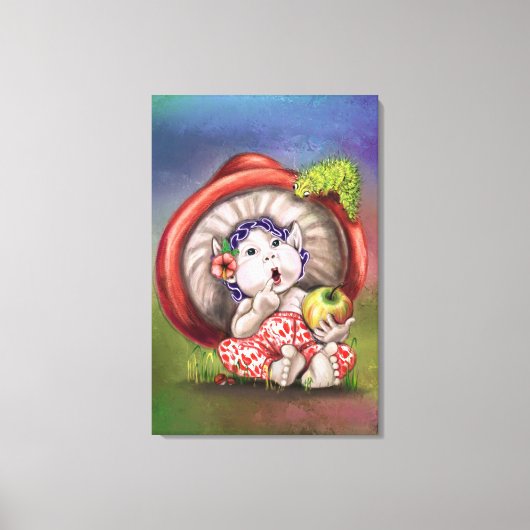 赤ちゃんキノコといも虫のキャンバスプリント キャンバスプリント (正面)