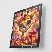 赤ちゃんキリンのハートのプレゼント スクエア壁時計 (傾斜)