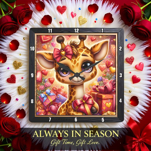 赤ちゃんキリンのハートのプレゼント スクエア壁時計