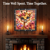 赤ちゃんキリンのハートのプレゼント スクエア壁時計