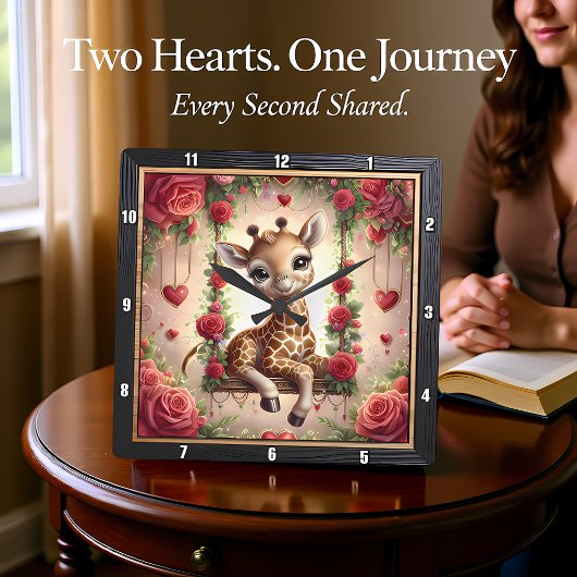 赤ちゃんキリン　ローズガーデン スクエア壁時計