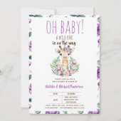 赤ちゃんキリン　ワイルドワン　サファリ動物　フラワー 招待状 (正面)