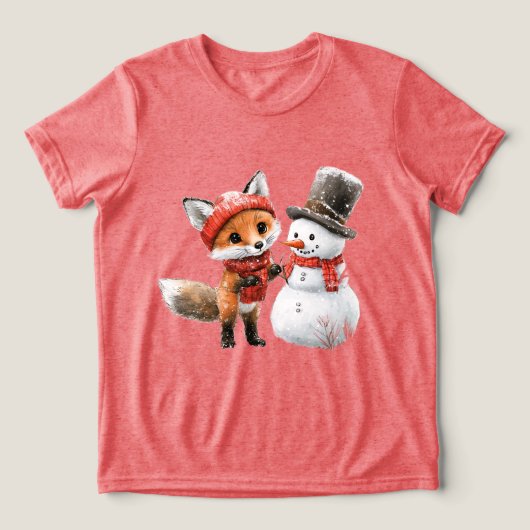 赤ちゃんギツネと雪だるま トライブレンドＴシャツ (デザイン正面)