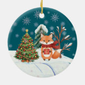 赤ちゃんギツネ 雪の木 初めてのクリスマス セラミックオーナメント (裏面)