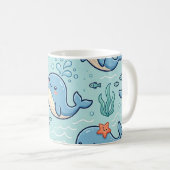 赤ちゃんクジラ マグカップ – 淡い色の海洋柄 (正面右)