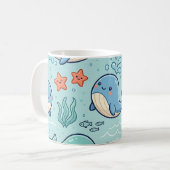 赤ちゃんクジラ マグカップ – 淡い色の海洋柄 (正面左)