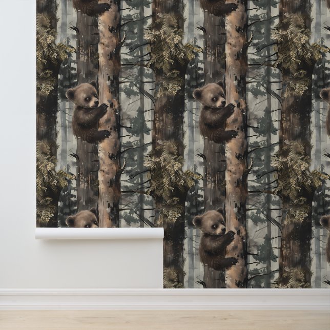 赤ちゃんクマの木登り　森の木立 壁紙 (アプリケーション)
