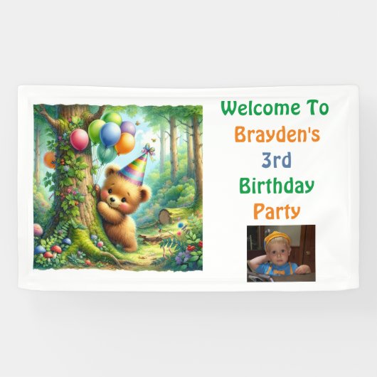 赤ちゃんクマの森のテーマの誕生日パーティー 横断幕 (横)